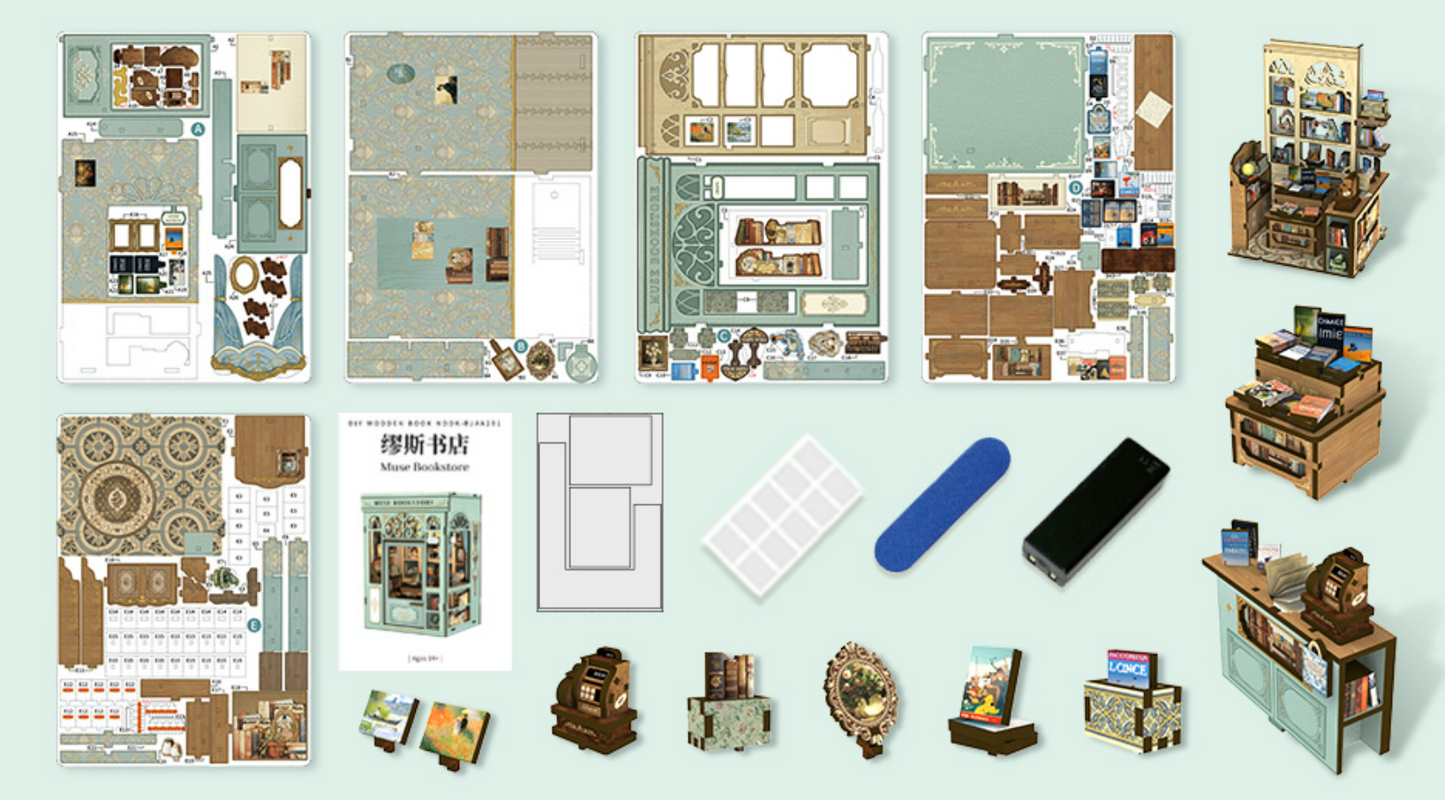Mini Book Nook Kit-Muse bookstore DIY Wooden Puzzle - Miniature House