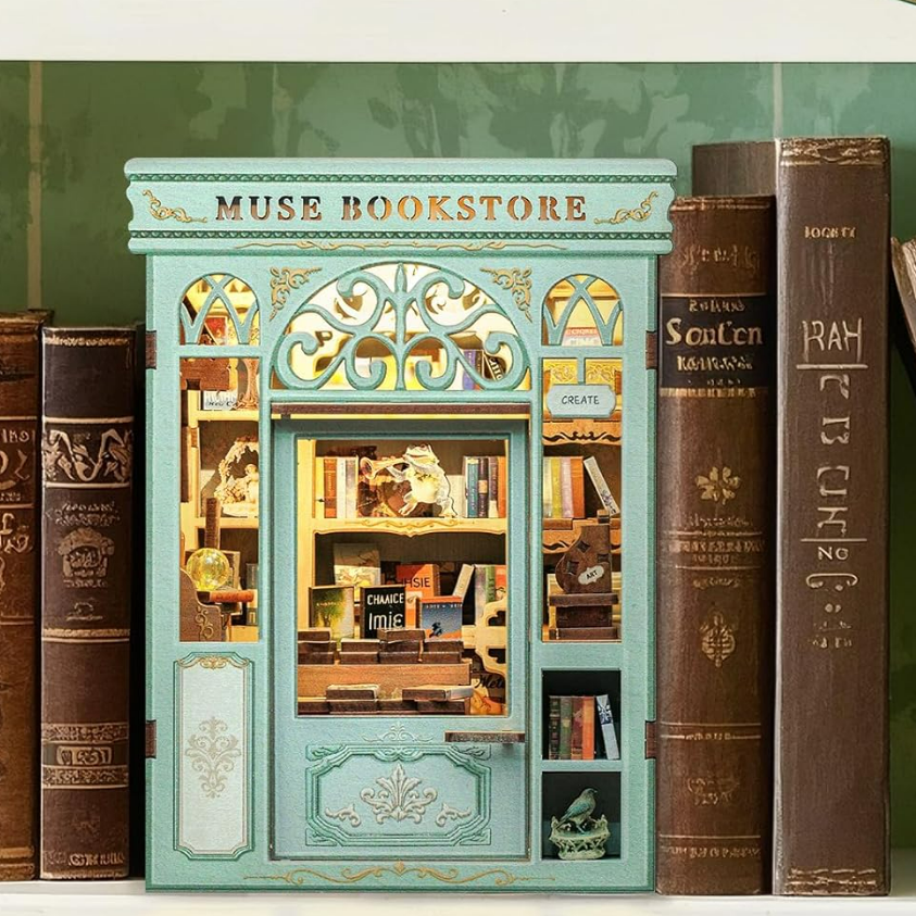 Mini Book Nook Kit-Muse bookstore DIY Wooden Puzzle - Miniature House