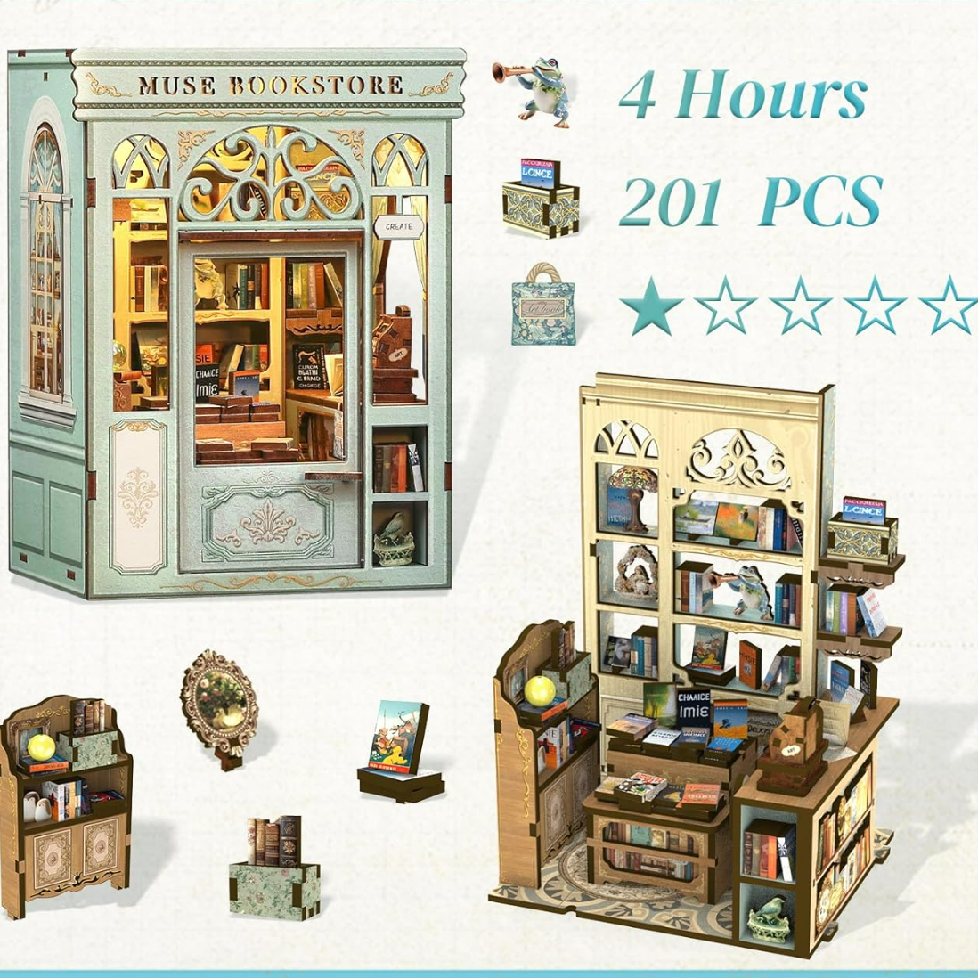 Mini Book Nook Kit-Muse bookstore DIY Wooden Puzzle - Miniature House