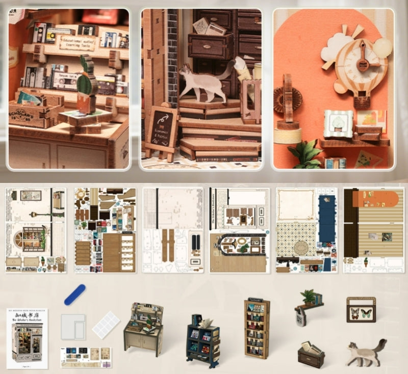 Mini Book Nook Kit-The scholar's bookstore DIY Wooden Puzzle - Miniature House