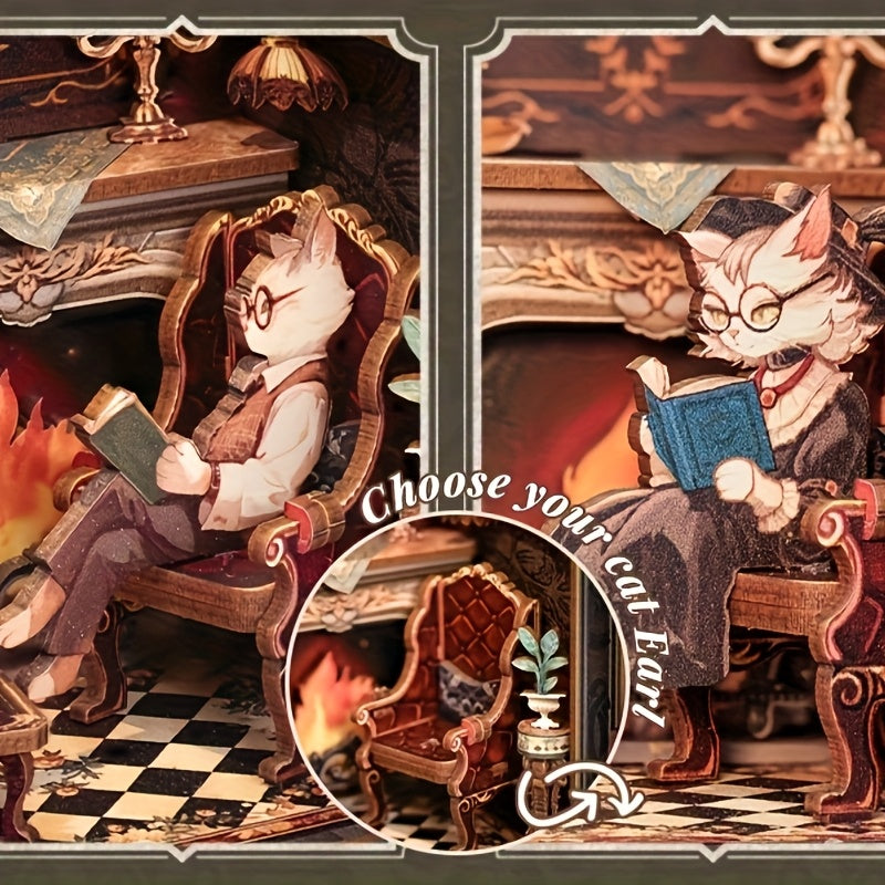 Count Cat's Study Mini-BookNook Kit - DIY Wooden Puzzle - Miniature House