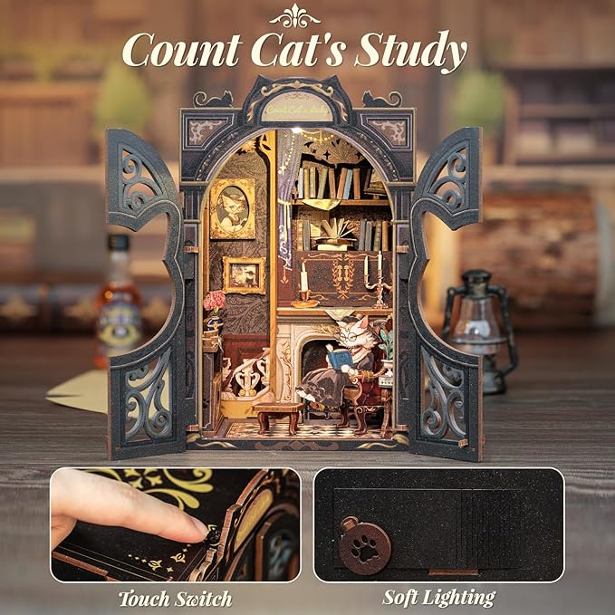 Count Cat's Study Mini-BookNook Kit - DIY Wooden Puzzle - Miniature House
