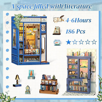 Mini Book Nook Kit-Literature bookstore DIY Wooden Puzzle - Miniature House