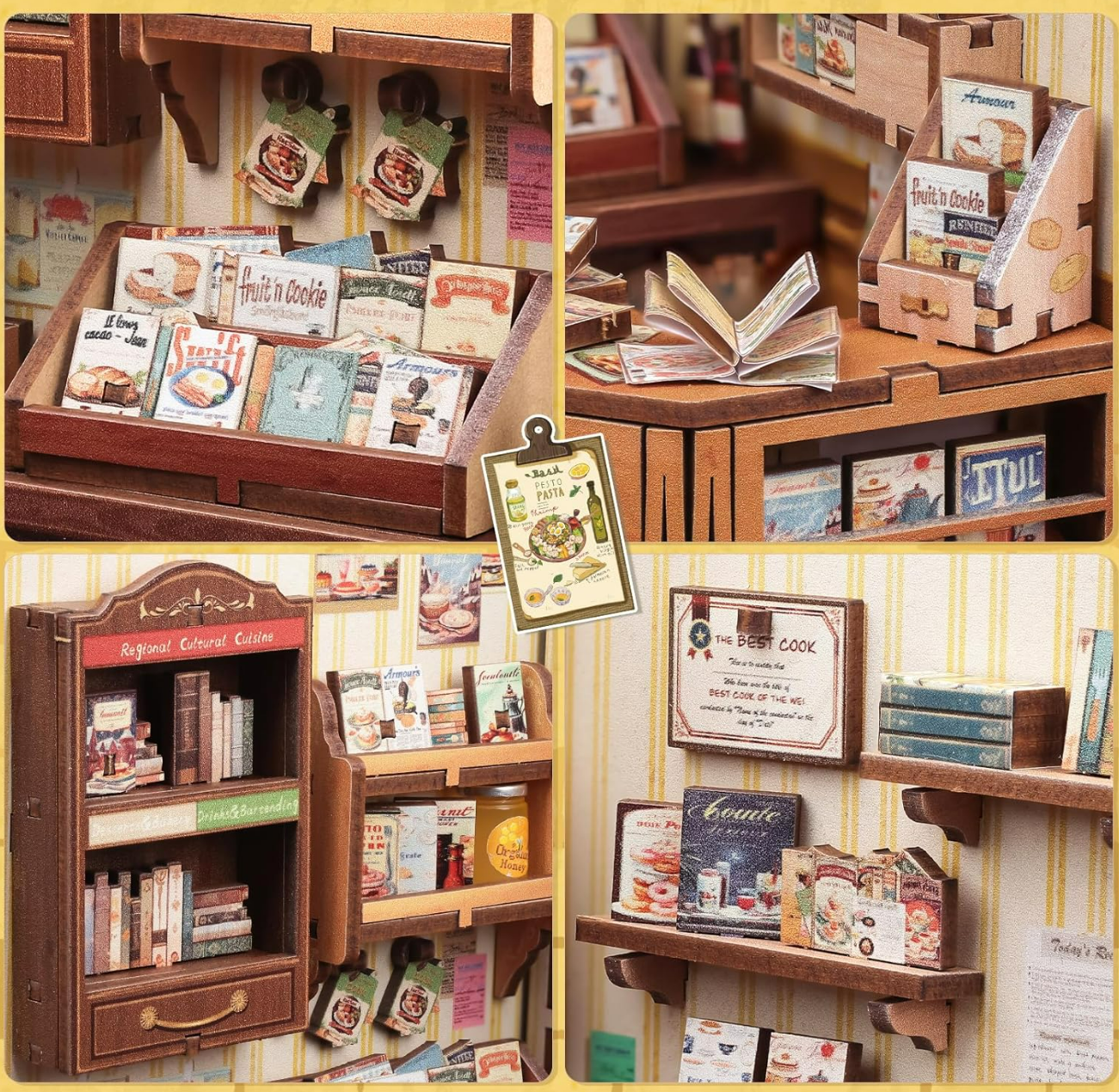 Mini Book Nook Kit-Cooking bookstore DIY Wooden Puzzle - Miniature House