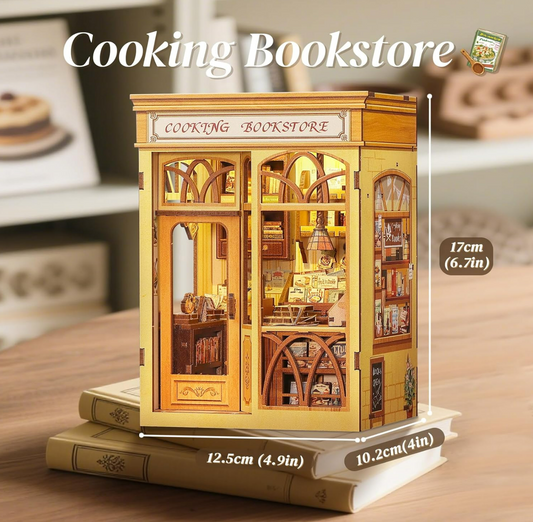 Mini Book Nook Kit-Cooking bookstore DIY Wooden Puzzle - Miniature House