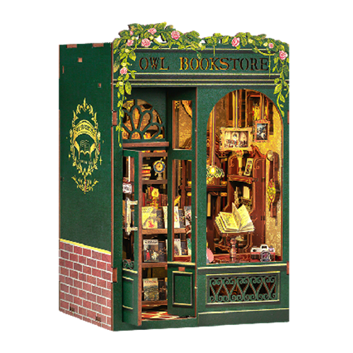 OWL Bookstore Mini Book Nook Kit - DIY Wooden Puzzle - Miniature House