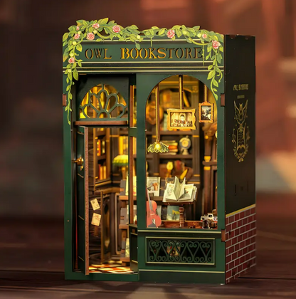 OWL Bookstore Mini Book Nook Kit - DIY Wooden Puzzle - Miniature House