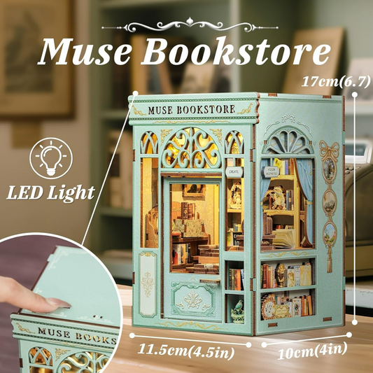 Mini Book Nook Kit-Muse bookstore DIY Wooden Puzzle - Miniature House