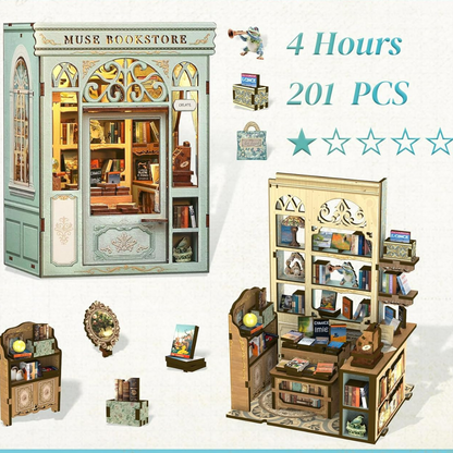 Mini Book Nook Kit-Muse bookstore DIY Wooden Puzzle - Miniature House