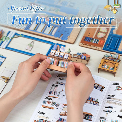 Mini Book Nook Kit-Literature bookstore DIY Wooden Puzzle - Miniature House