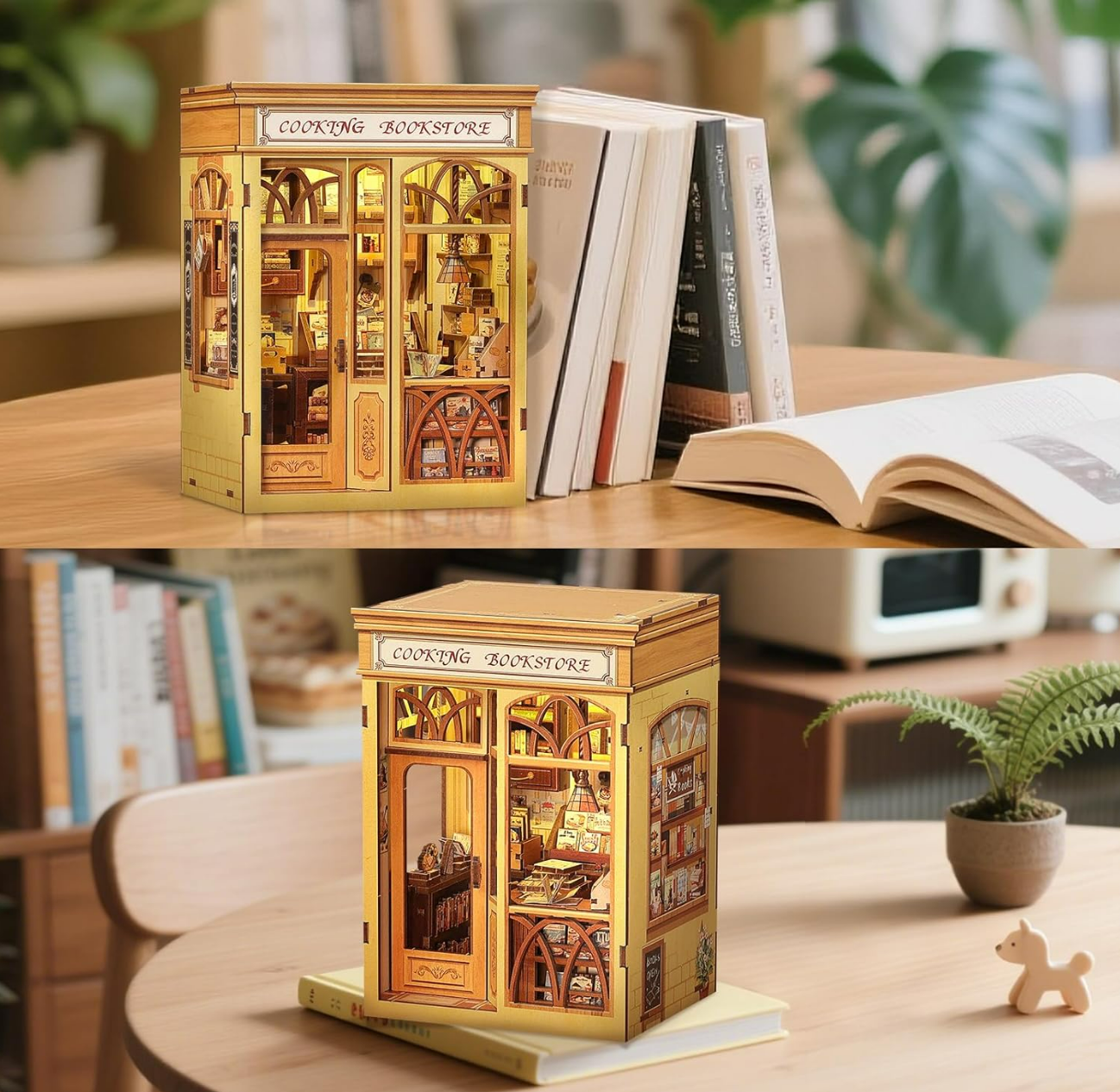 Mini Book Nook Kit-Cooking bookstore DIY Wooden Puzzle - Miniature House