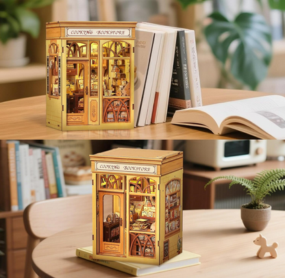 Mini Book Nook Kit-Cooking bookstore DIY Wooden Puzzle - Miniature House