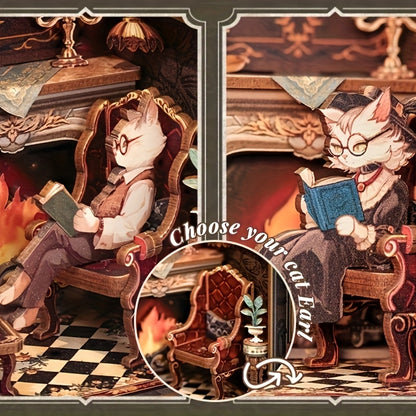 Count Cat's Study Mini-BookNook Kit - DIY Wooden Puzzle - Miniature House