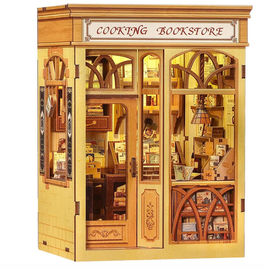 Mini Book Nook Kit-Cooking bookstore DIY Wooden Puzzle - Miniature House