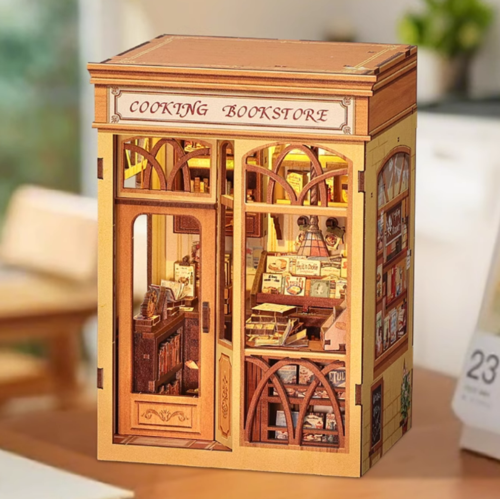 Mini Book Nook Kit-Cooking bookstore DIY Wooden Puzzle - Miniature House