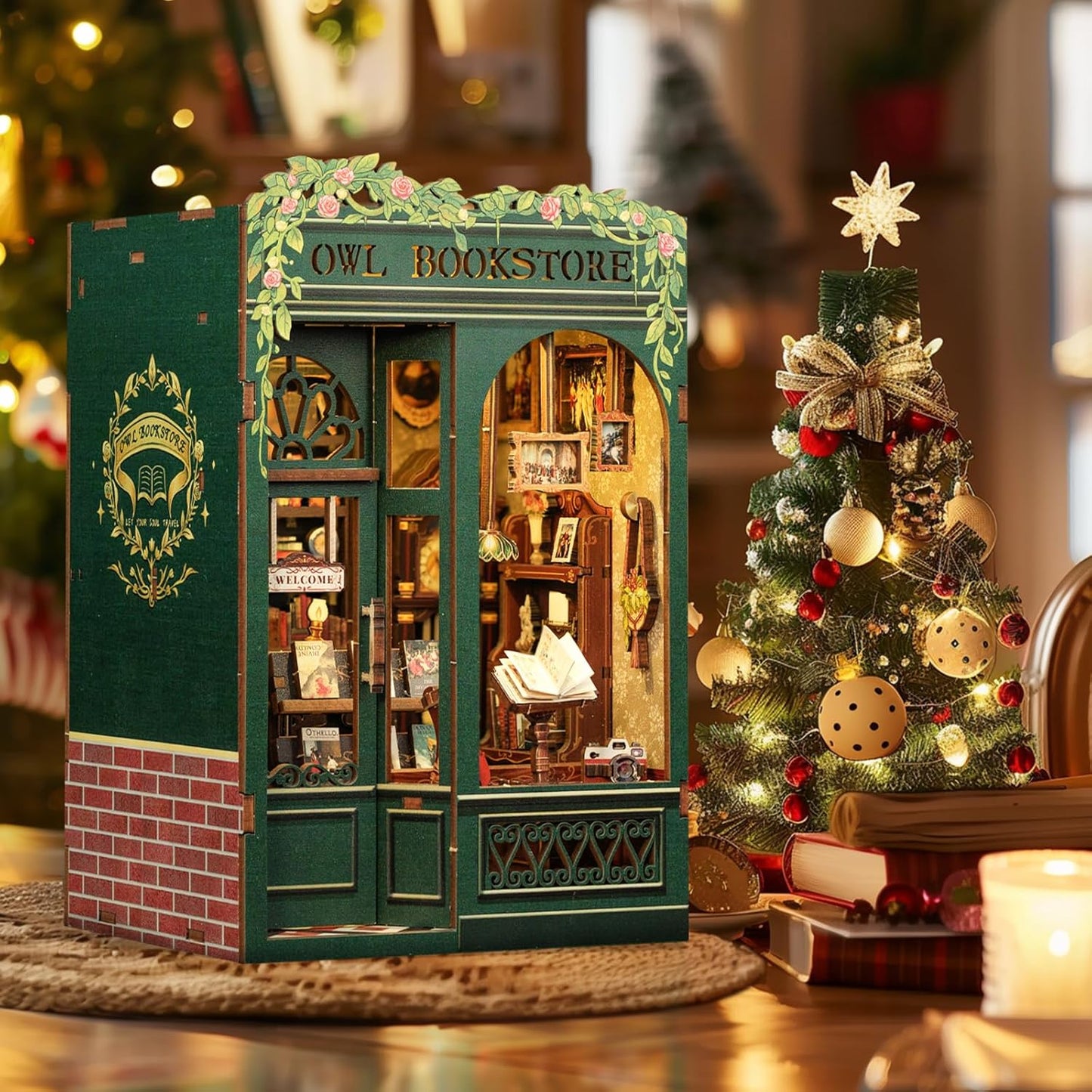 OWL Bookstore Mini Book Nook Kit - DIY Wooden Puzzle - Miniature House