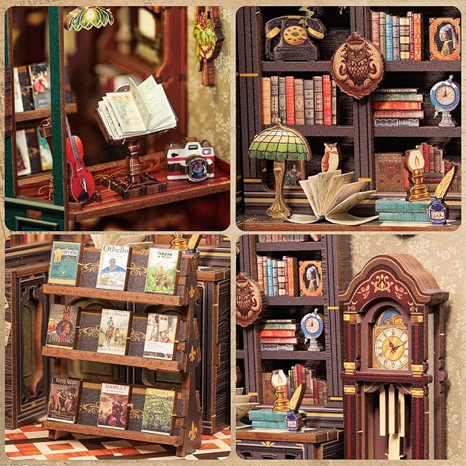 OWL Bookstore Mini Book Nook Kit - DIY Wooden Puzzle - Miniature House