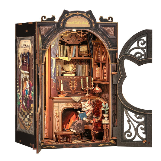 Count Cat's Study Mini-BookNook Kit - DIY Wooden Puzzle - Miniature House